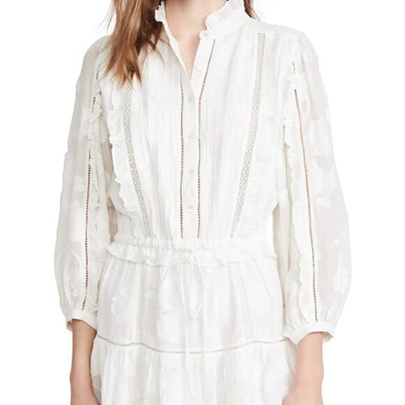 Joie White Mini Long Sleeve Dress with Waist Tie - Picture 1 of 4